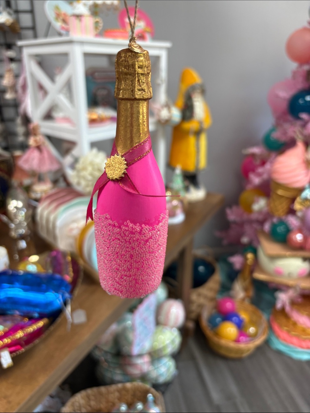 Pink Champagne Bottle Ornament - Festive Home Party Decor by Glitterville